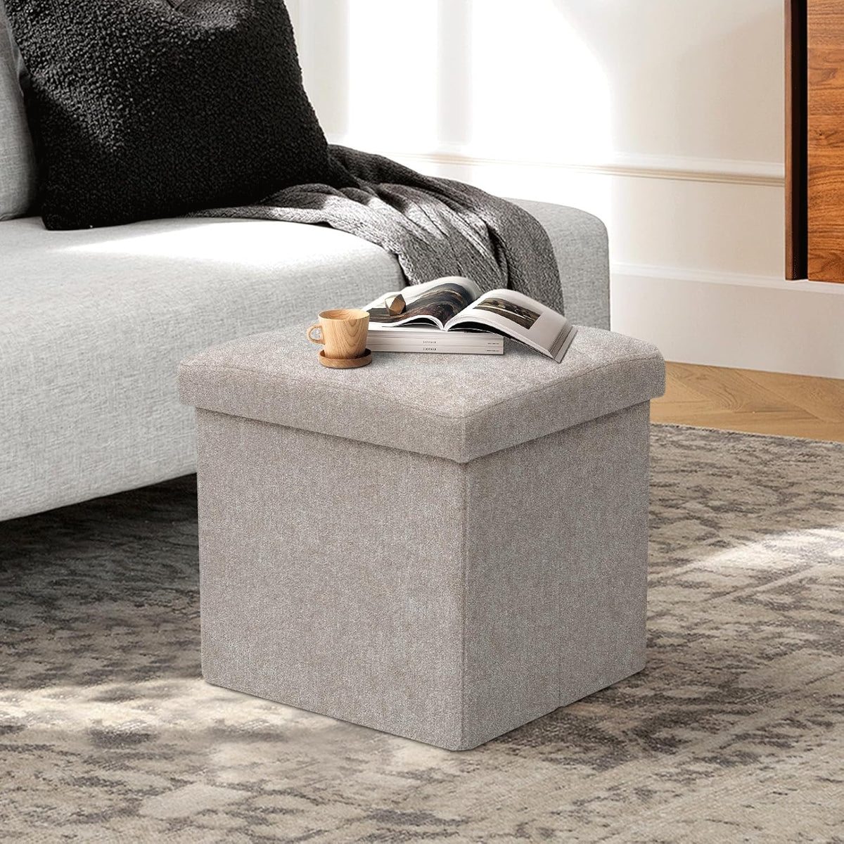 Athena Collection 15" Storage Ottoman Bench Folding Bench with 40L Hidden Storage, Small Cube