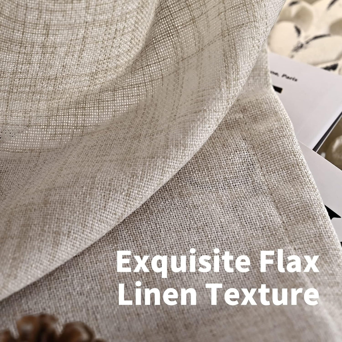 YoungsTex Natural Linen Curtains 80 Inch Length for Living Room, Light Filtering Burlap Textured