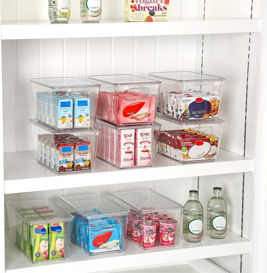 Vtopmart 6 Pack Clear Stackable Storage Bins with Lids, Medium Plastic Containers with Handle for