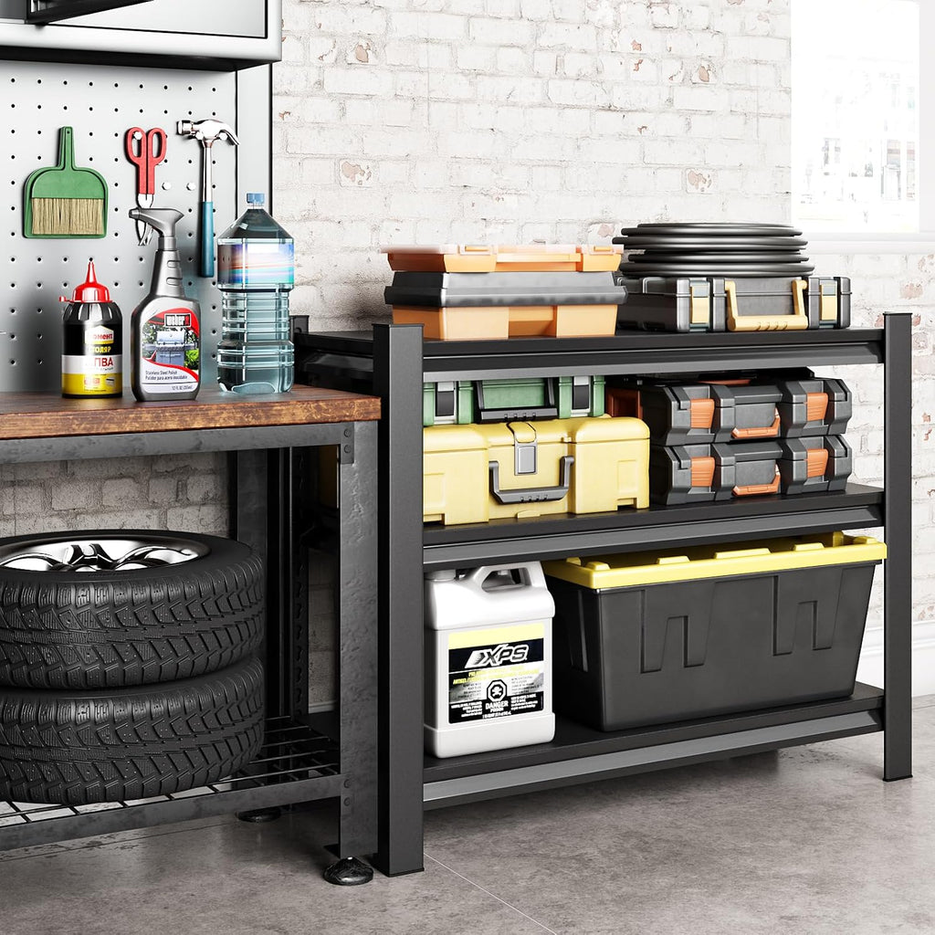 40" W Garage Shelving Heavy Duty，1500LBS Loads Adjustable Garage Storage Shelves,3-Tier Metal