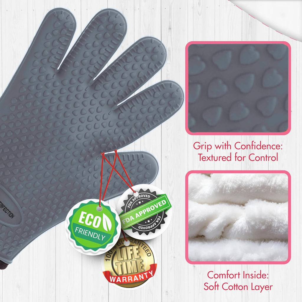 KITCHEN PERFECTION XL Silicone Smoker Oven Gloves for Women -Extreme Heat Resistant BBQ Gloves