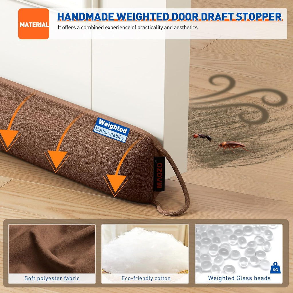 MAGZO Door Draft Stopper, 32 Inch Under Door Draft Blocker Noise Stopper, Weighted Wind Blocker