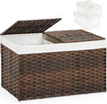Storage Basket with Lid Rattan Woven Storage Baskets with 2 Separate Lids, 17.2 Gallon (65 L), 22 x