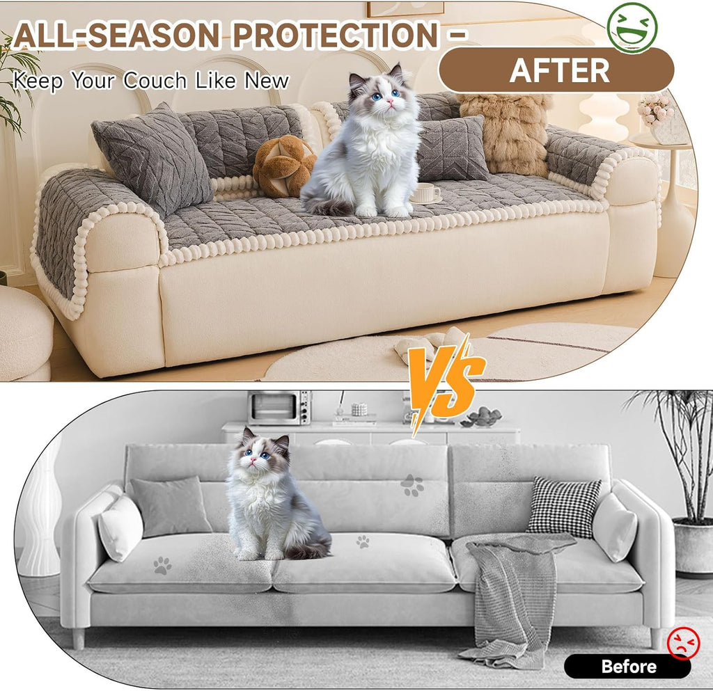 OTOB Plush Couch Cover for Dogs Washable, Non Slip Fuzzy Soft Armrest Backrest Sofa Slipcovers
