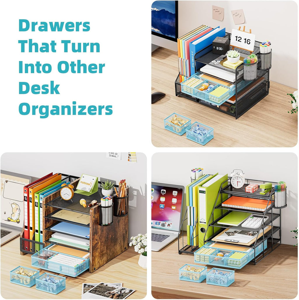 Marbrasse 3 Packs Desk Drawer Organizers, Metal Mesh Dividers with 9 Adjustable Compartments, Pen
