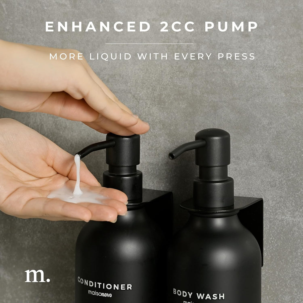 MaisoNovo Refillable Shampoo and Conditioner Bottles | 16.9 fl oz Set of 3 Black Plastic Bottles