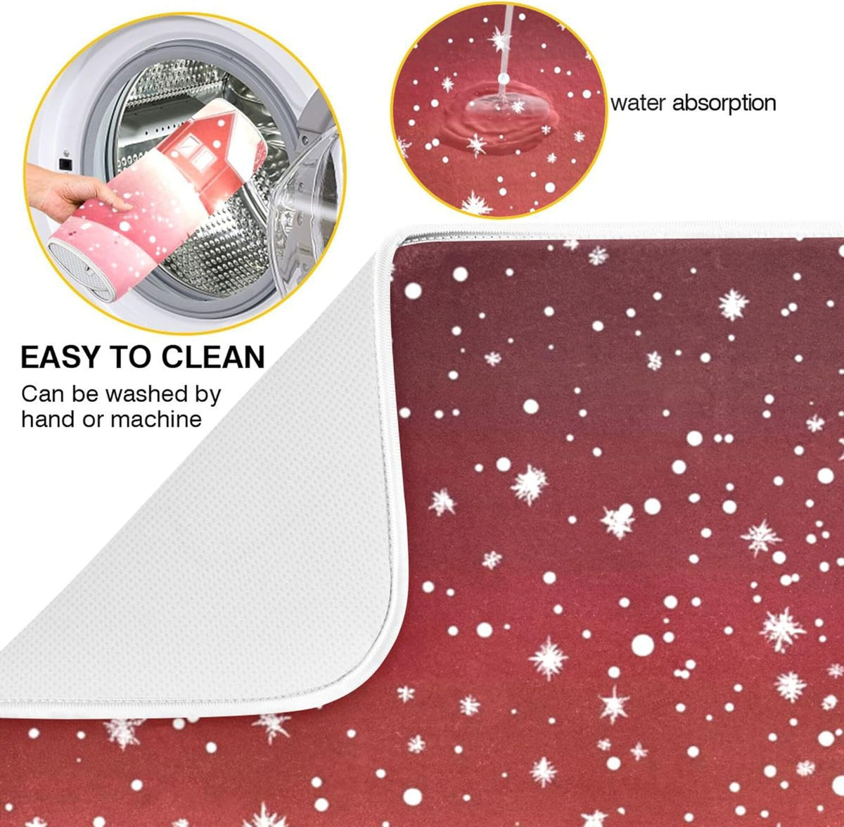 Christmas Tree Red Dish Drying Mat for Kitchen Countertop 18x24 Winter Snow Cabin Xmas Large Drying