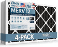 BNX TruFilter 16x25x1 MERV 12 Odor Defense (4-Pack) AC Furnace Air Filter with Activated Carbon
