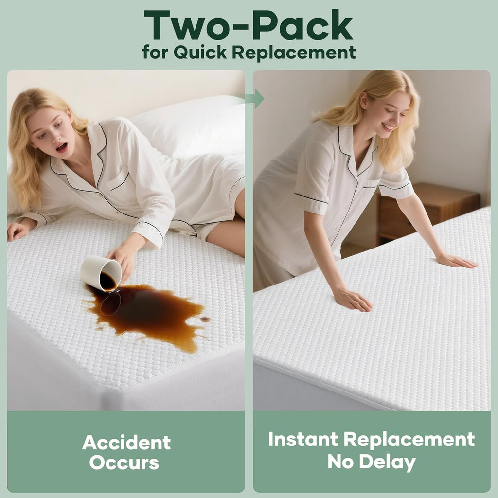 Ohgeni 100% Waterproof Mattress Protector, Queen Size-2 Pack, Fitted Sheet with Stretchable