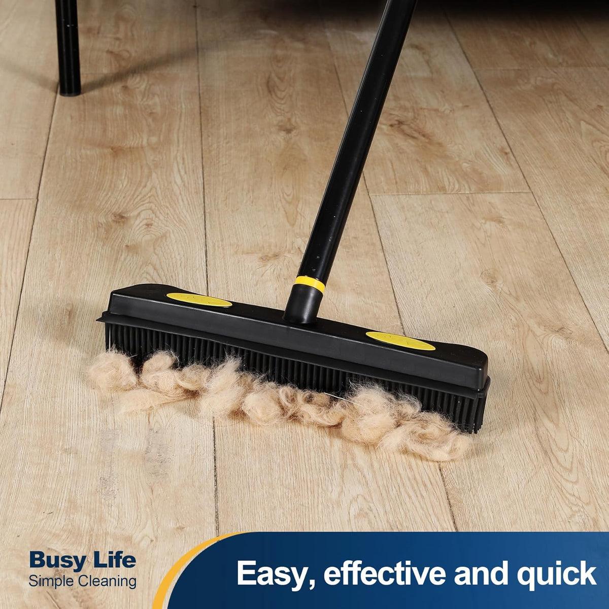 Yocada Pet Hair Removal Rubber Broom 2 in 1 Floor Brush with Squeegee Carpet Rake 57.5" Long Handle