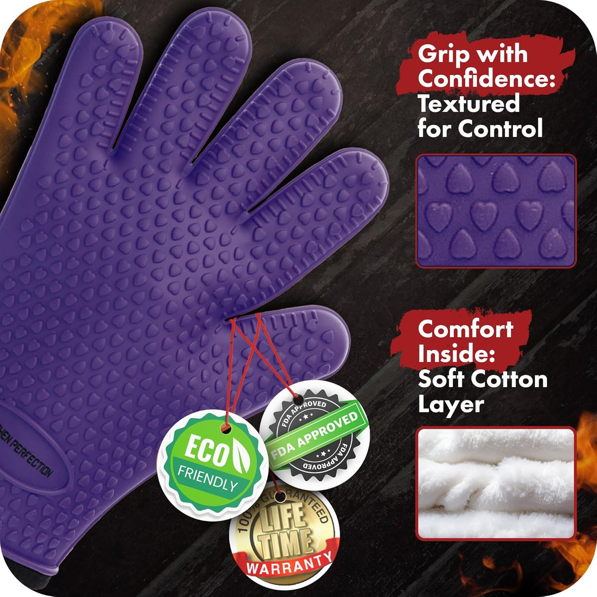 KITCHEN PERFECTION XL Silicone Smoker Oven Gloves -Extreme Heat Resistant BBQ Gloves -Handle Hot