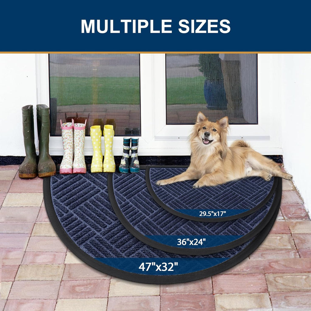 Smiry Half Circle Front Door Mat Outside Entrance, Heavy Duty Outdoor Indoor Natural Rubber