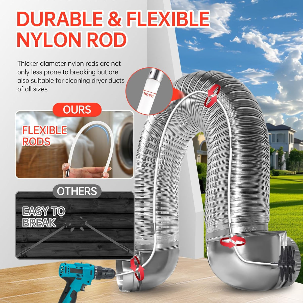 Dryer Vent Cleaner Kit, Bluesea 33-Piece Omnidirectional Dryer Cleaning Kit Include 40 Feet Dryer
