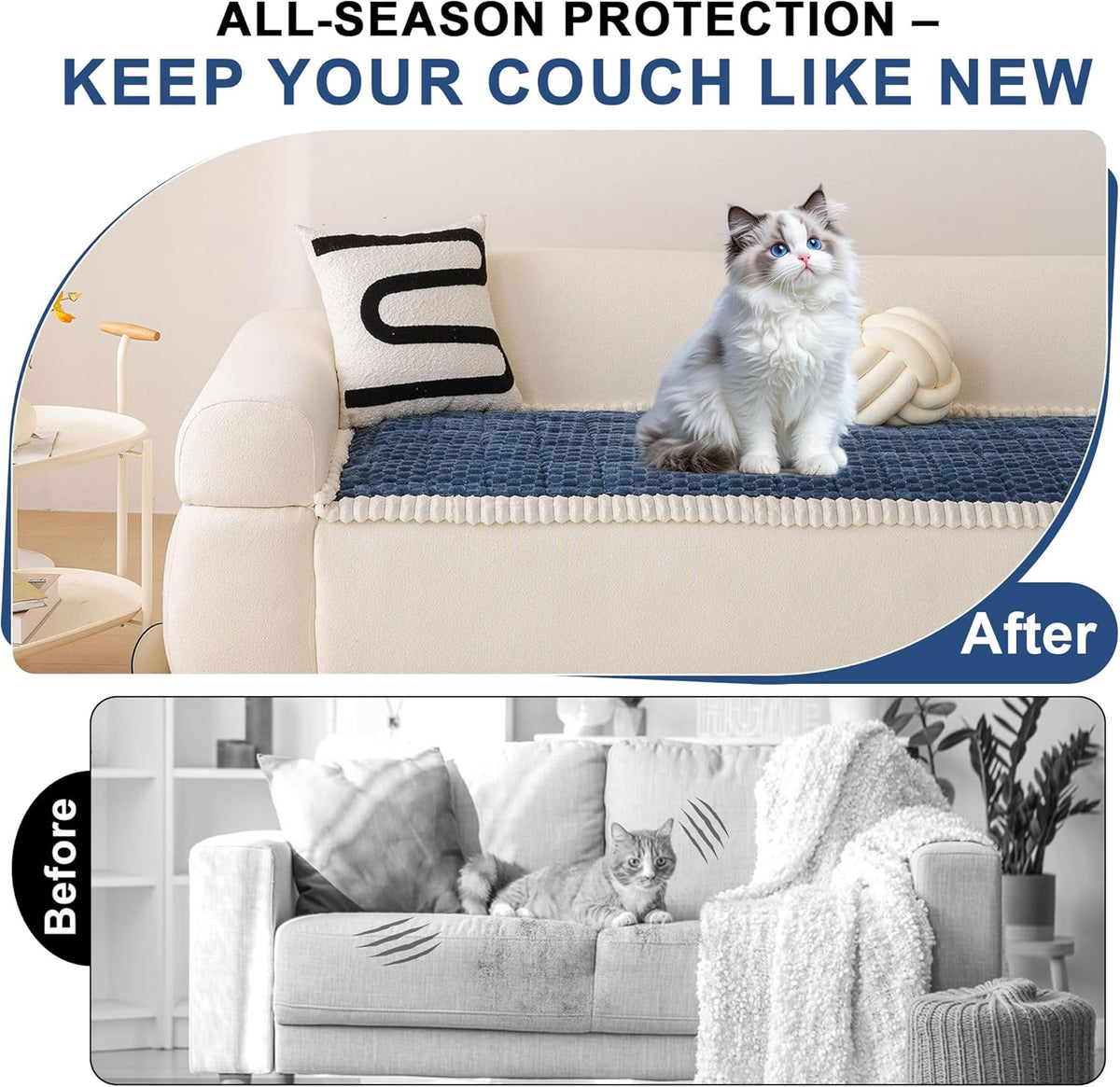 OTOB All Seasons Sofa Covers for 3 Cushion Couch Washable, Fuzzy Non Slip Kids & Pet Friendly Couch