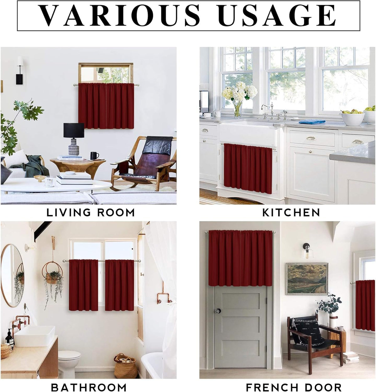 RYB HOME Blackout Curtains for Kitchen, Over Sink Privacy Curtains Window Decor, Thermal Insulating