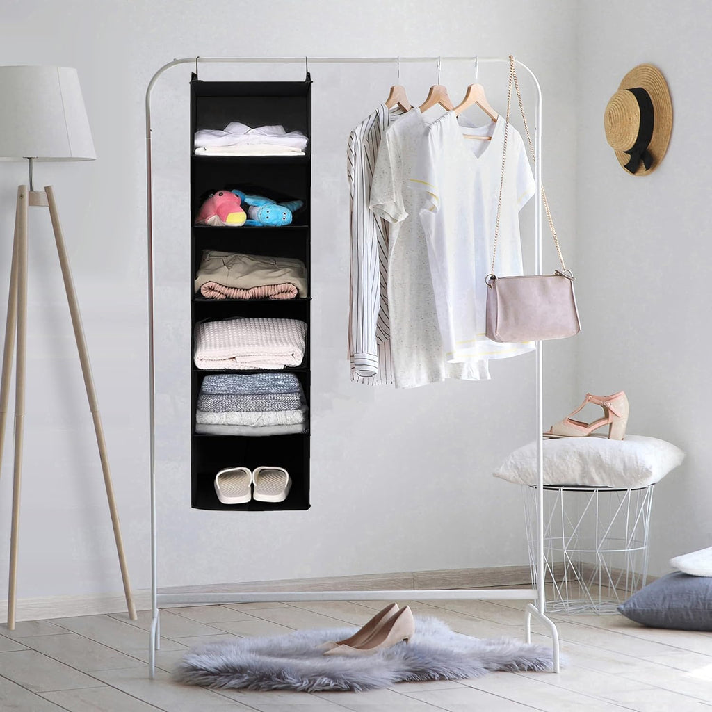 MAX Houser 6 Tier Shelf Hanging Closet Organizer, Closet Hanging Shelf with 2 Sturdy Hooks for