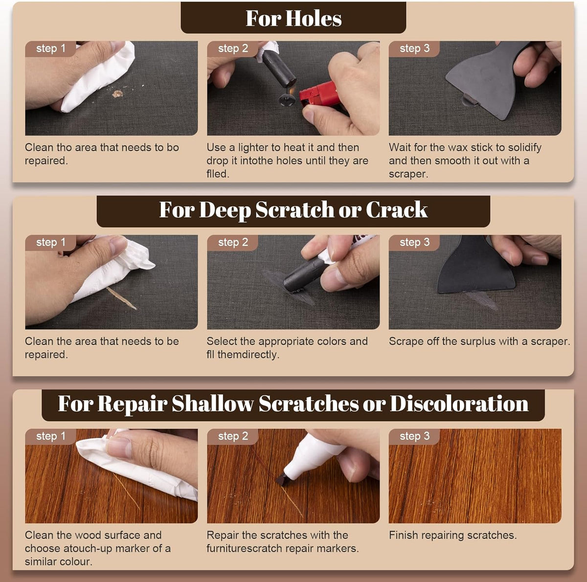 20 Colors Wood Filler Sticks Furniture Markers Touch up,Fill Putty Stick for Repair Furniture