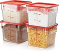 CURTA 4 Pack Food Storage Container with Red Lid - NSF Commercial Grade in 6.0 Qt - Square, Clear