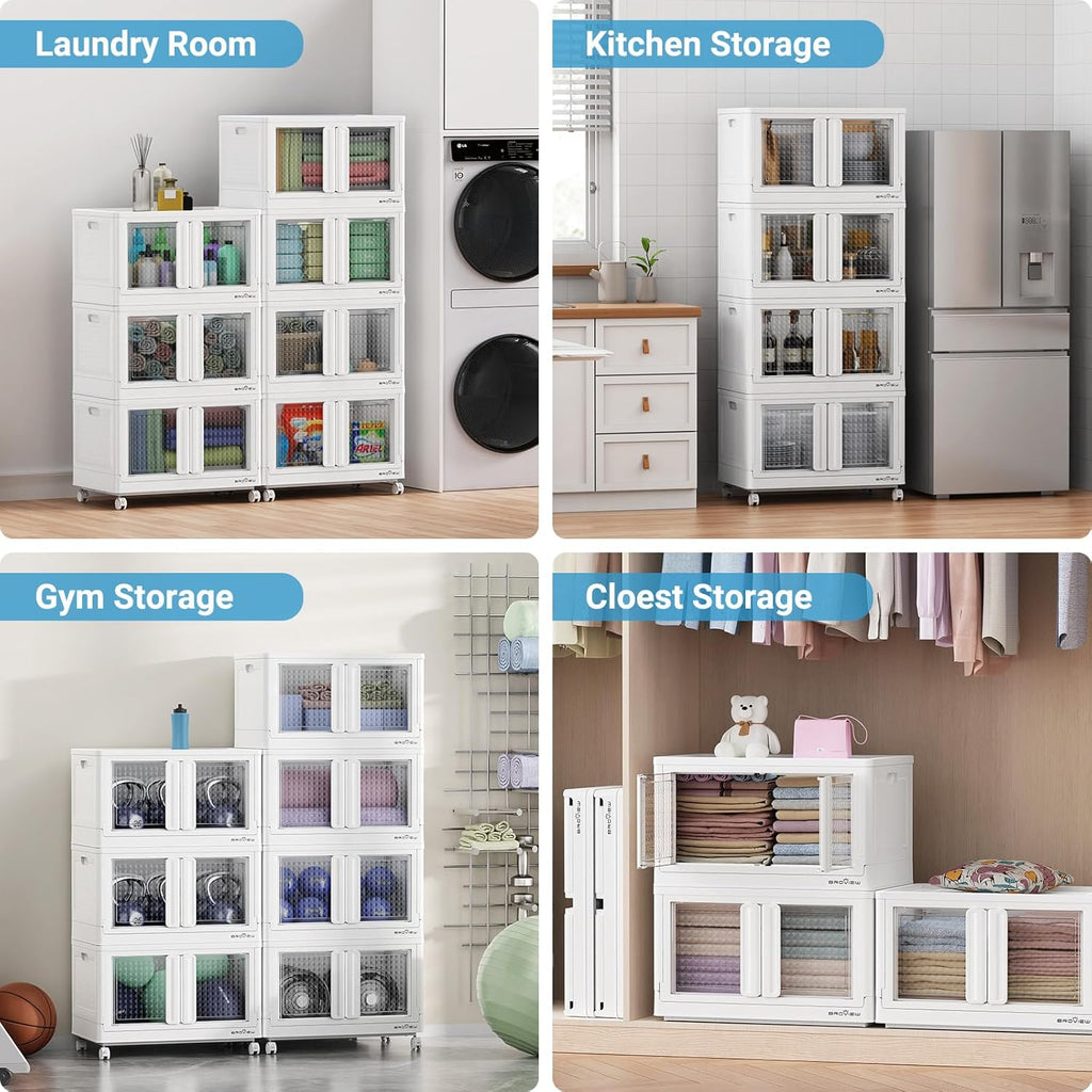 BROVIEW 300 Qt Stackable Storage Bins with Lids & Doors, 3 Pack Plastic Closet Organizer and