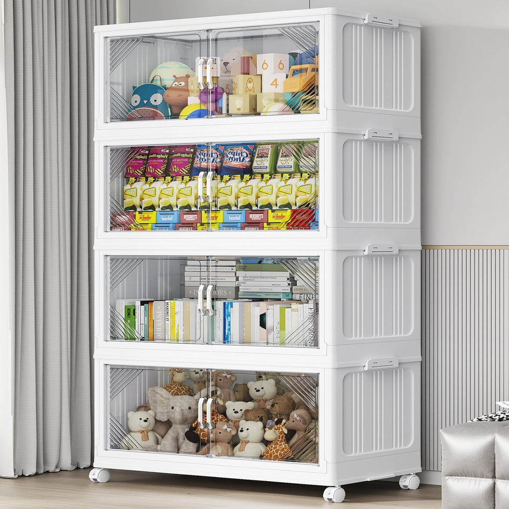 140Gal Plastic Stackable Storage Bins with Lid, 560QT Extra Large Closet Organizers Collapsible