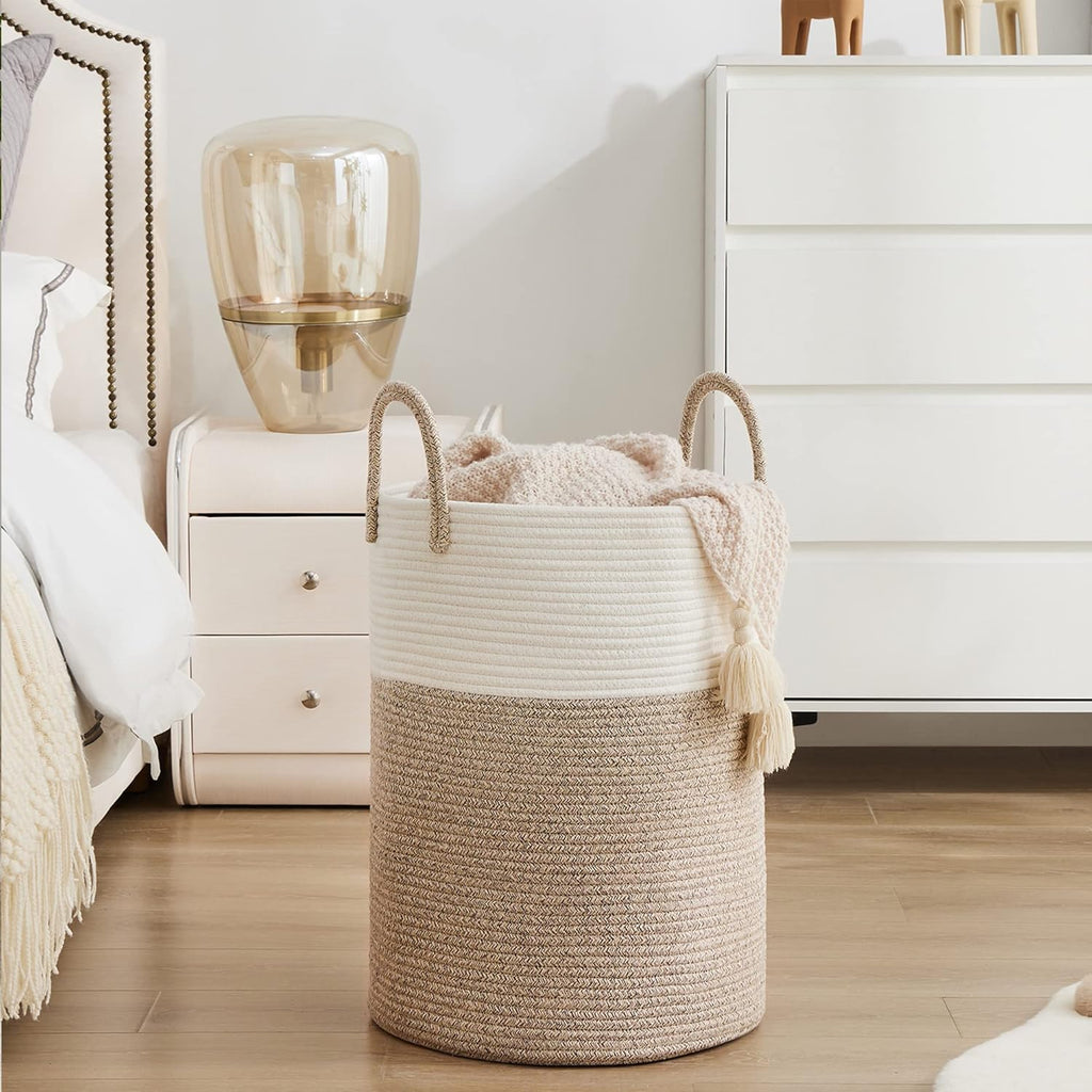 YOUDENOVA Woven Rope Laundry Hamper Basket, 58L Tall Laundry Basket, Baby Nursery Hamper for