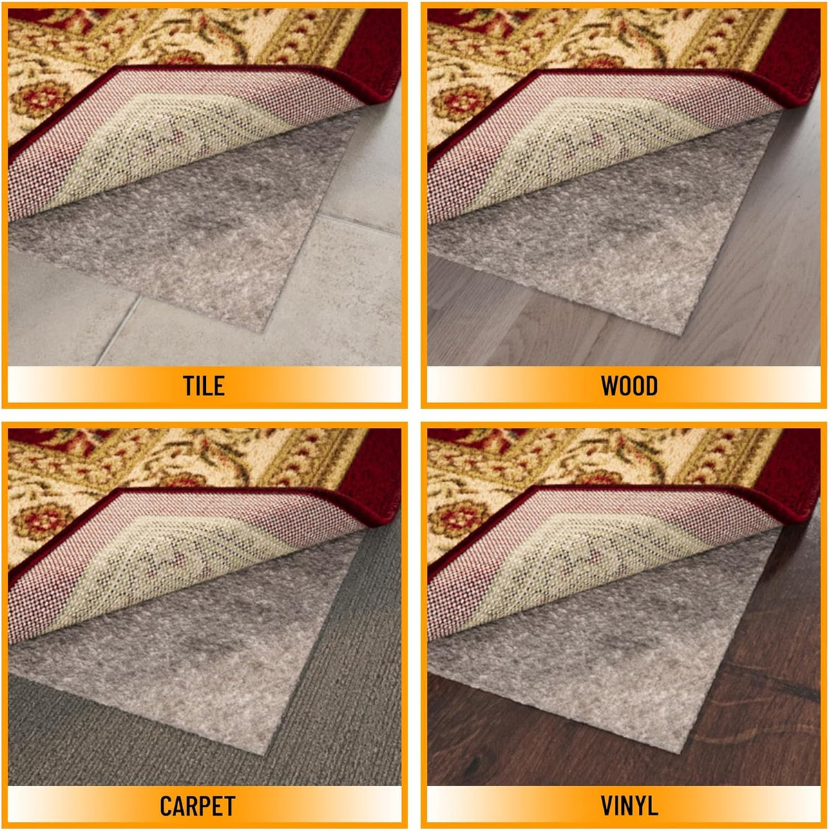 Ottomanson 3' x 4' Non-Slip Rug Pad Gripper 1/4 Inch Thick Dual Surface Felt + Rubber Gripper