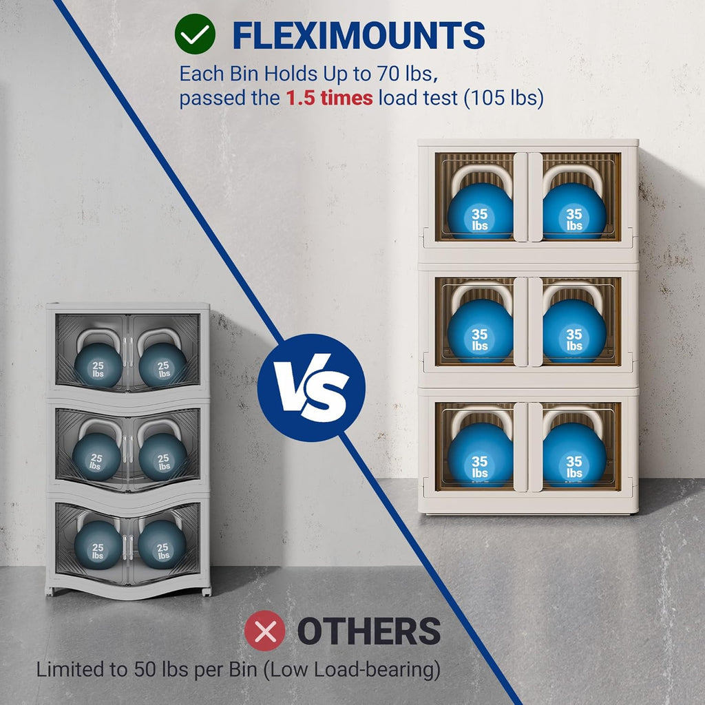 FLEXIMOUNTS 152 QT Stackable Storage Bins With Lids, Collapsible Plastic Storage Bins, Closet