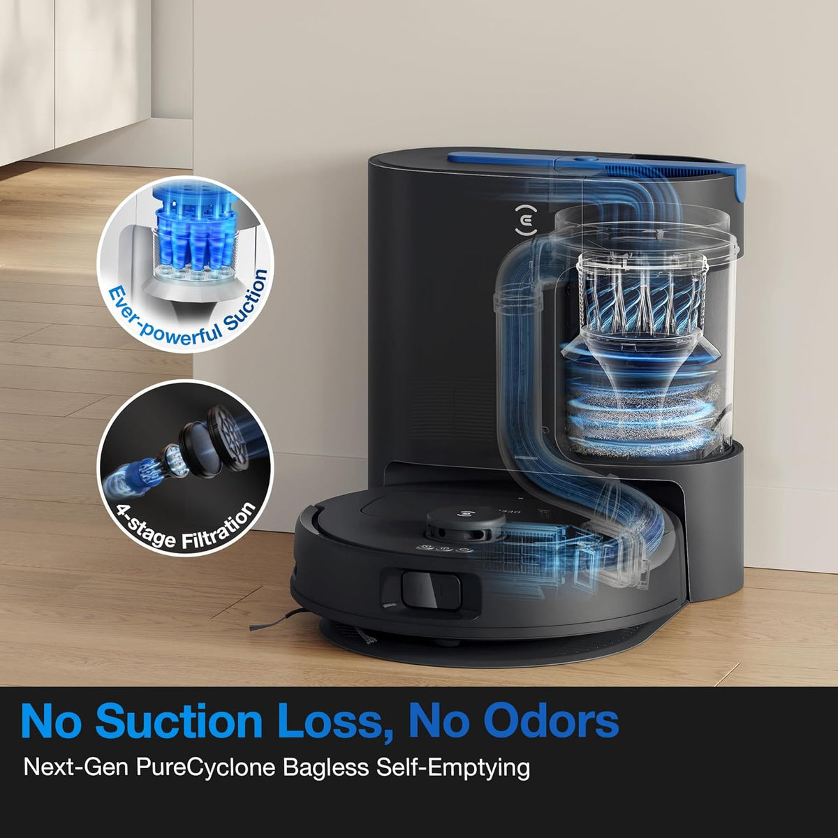 ECOVACS DEEBOT N20e Plus Robot Vacuum and Mop,with Bagless Self Emptying Station,10000Pa Powerful