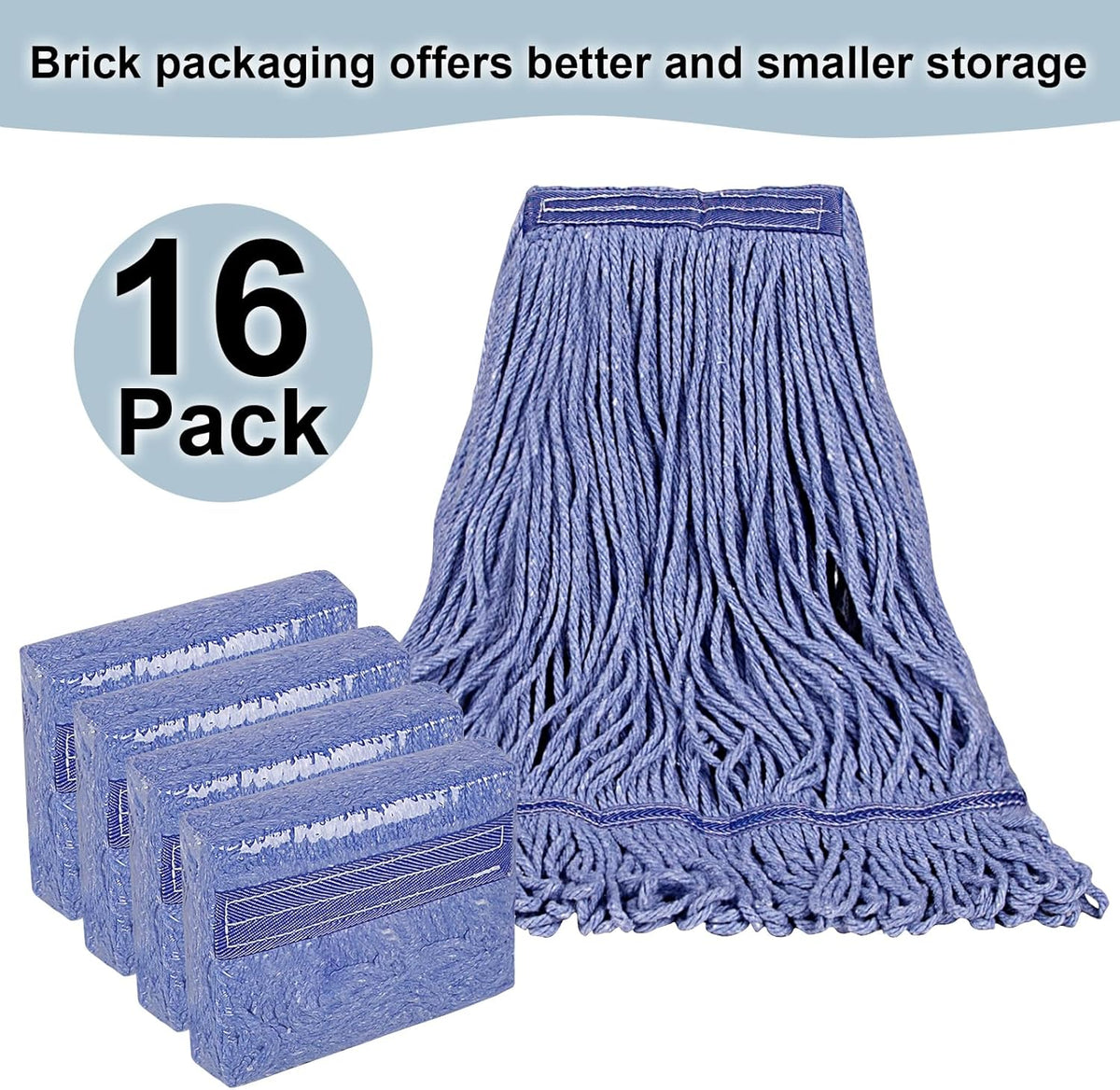 JERIA 16 Pack Heavy Duty Mop Head Replacements,String Mop Head for Commercial,Used for Home,Office