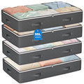 Budding Joy 95L Under Bed Storage Containers, 4 Pack Closet Organizers Grey