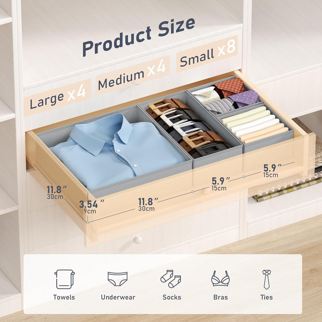 DIMJ Drawer Organizer Clothes - 16 Pack Baby Dresser Organizer for Nursery, Foldable Drawer