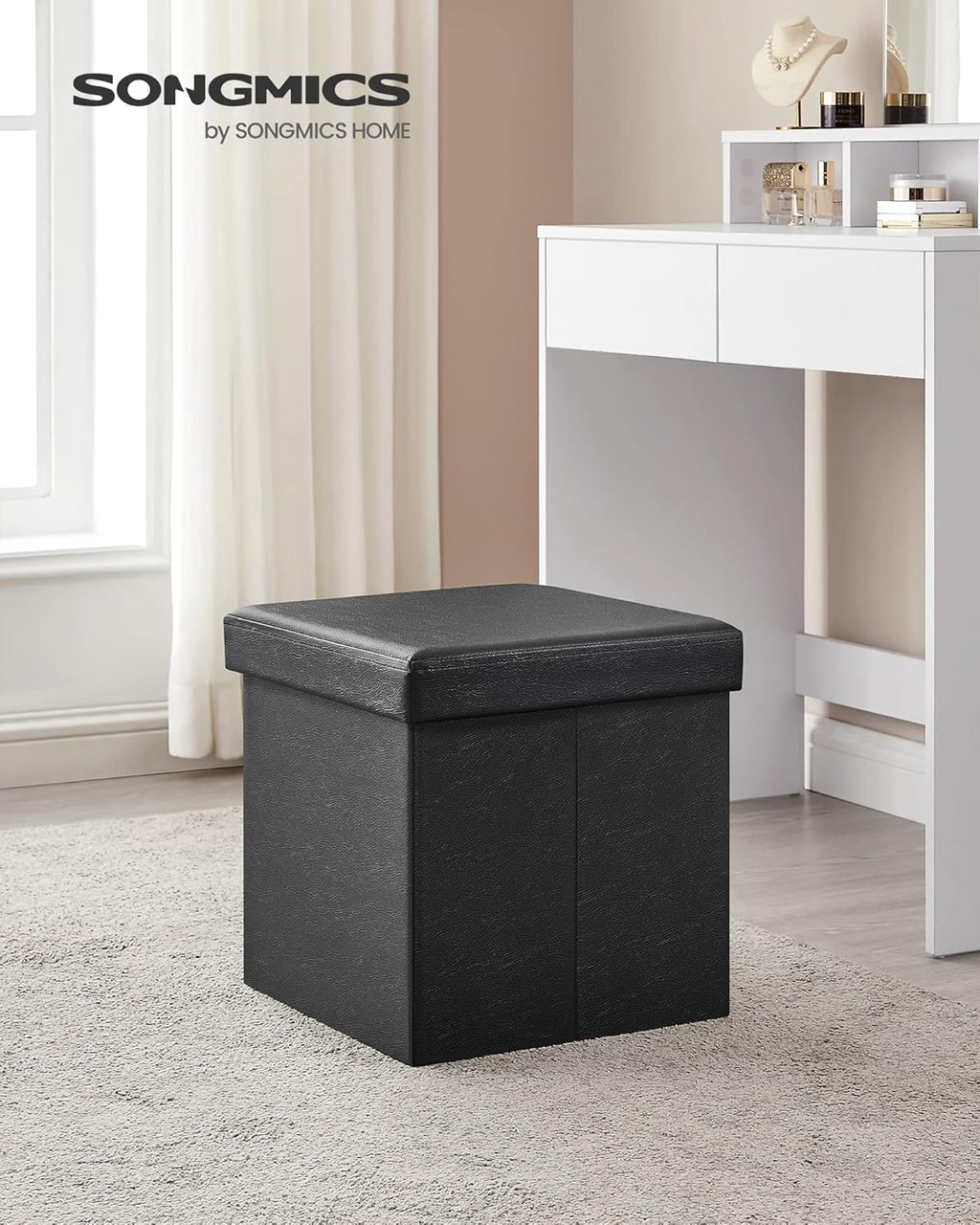 SONGMICS MAZIE Collection - 15 Inches Ottoman with Storage, Footstool, Storage Ottoman, Load 660