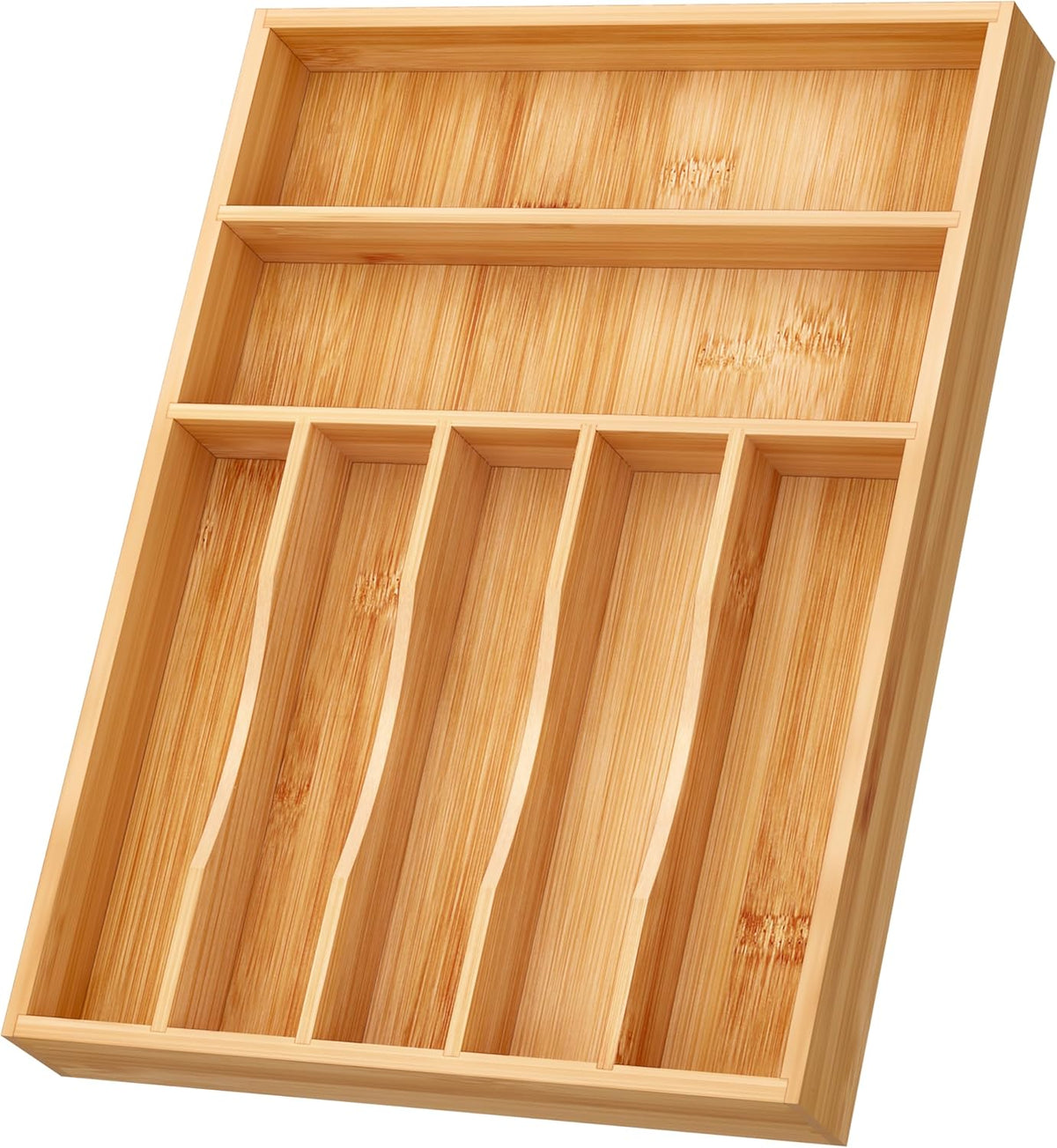 BAMEOS Bamboo Silverware Drawer Organizers, 11.9 inch Utensil Drawer Organizer for Kitchen Drawers