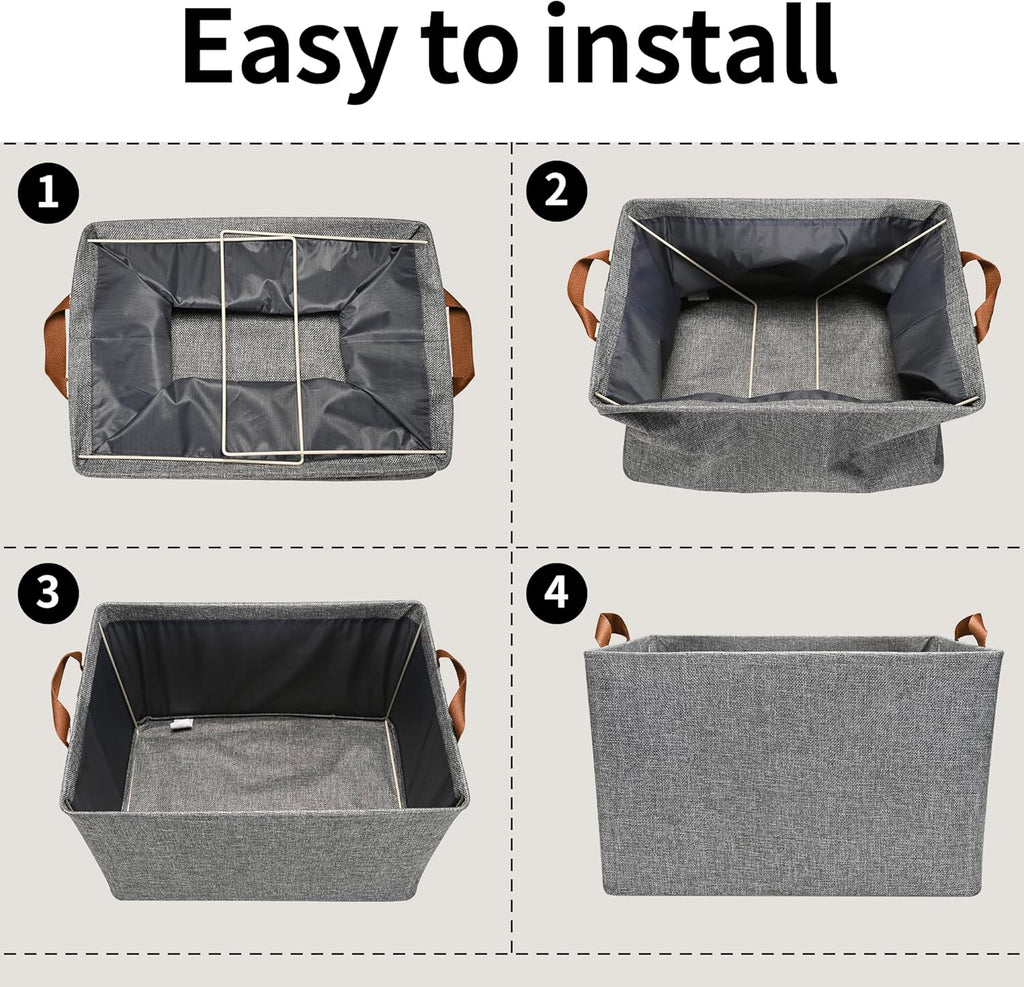 GRANNY SAYS Closet Storage Baskets, Collapsible Fabric Storage Bins with Metal Frame, Clothes