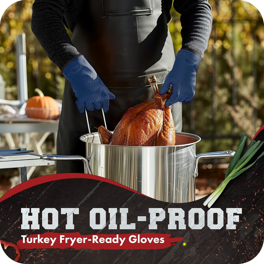 KITCHEN PERFECTION Silicone Smoker Oven Gloves -Extreme Heat Resistant BBQ Gloves -Handle Hot Food
