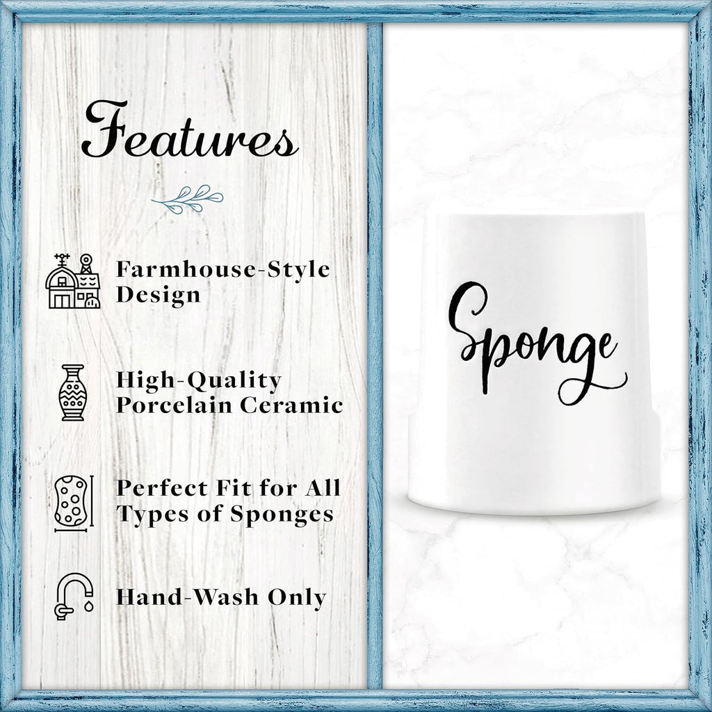 Home Acre Designs Sponge Holder for Kitchen Sink - Rustic Farmhouse Home & Kitchen Decor - White