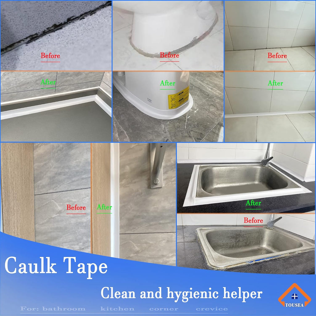 White Caulk Tape for Bath & Kitchen,Caulking Tape for Bathroom Caulking White Self Adhesive Caulk