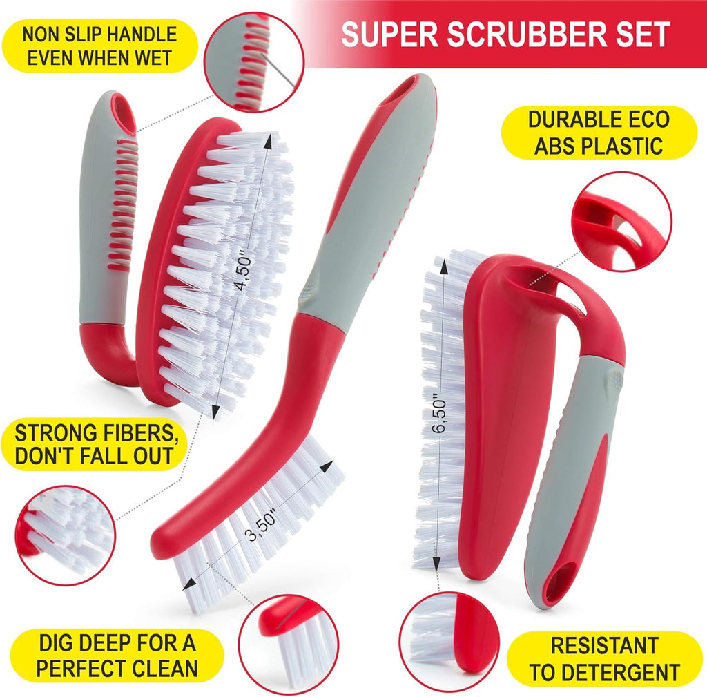 Scrub Brush Set of 3pcs - Cleaning Shower Scrubber with Ergonomic Handle and Durable Bristles