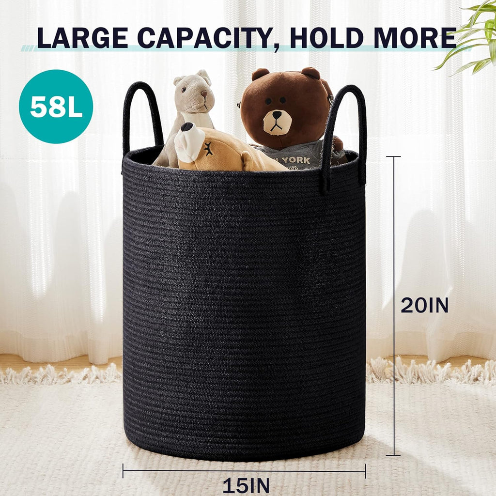 YOUDENOVA Woven Rope Laundry Hamper Basket, 58L Tall Laundry Basket, Baby Nursery Hamper for