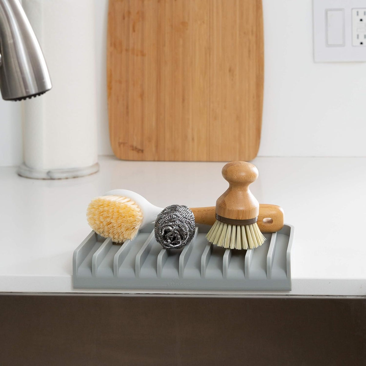 Effilogic Silicone Sponge Holder – Self-Draining Kitchen Sink Organizer, Quick Dry Mat and Counter