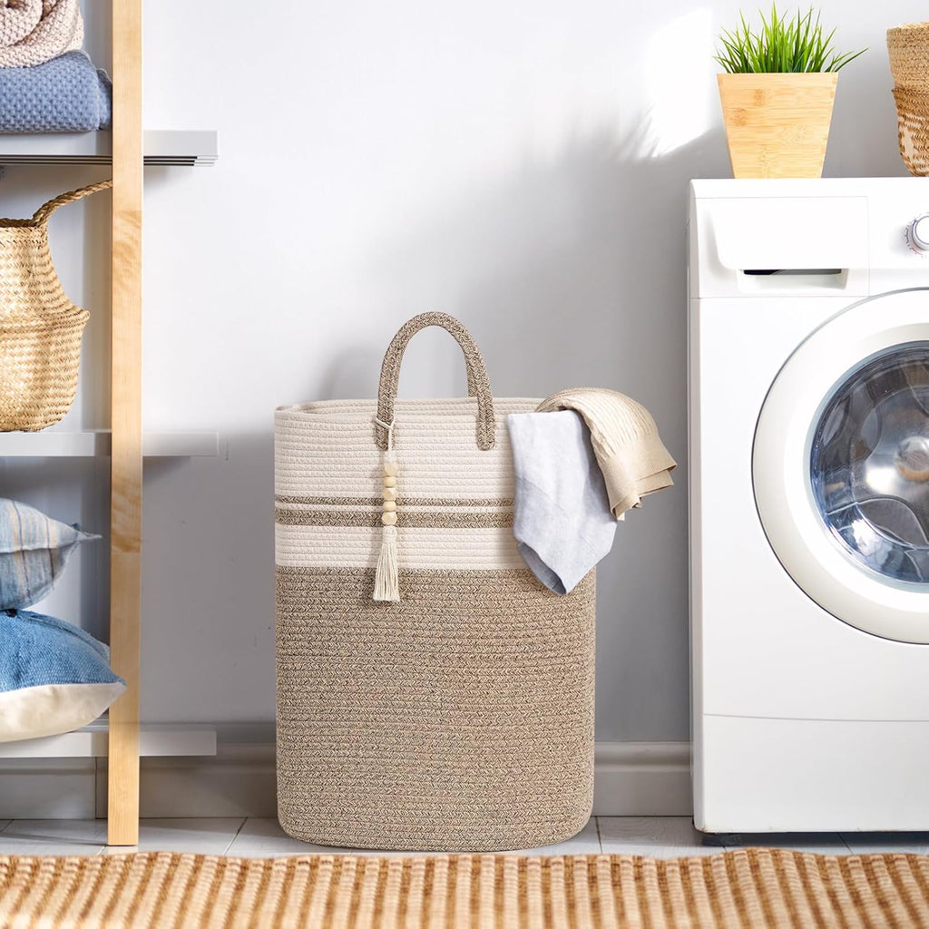 Woven Laundry Basket for Clothes, 65L Large Rectangle Laundry Hampers, Nursery Storage Basket for