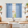 YoungsTex Denim Blue Linen Curtains 40 Inch Length for Bathroom Window, Small Drapes with Rod