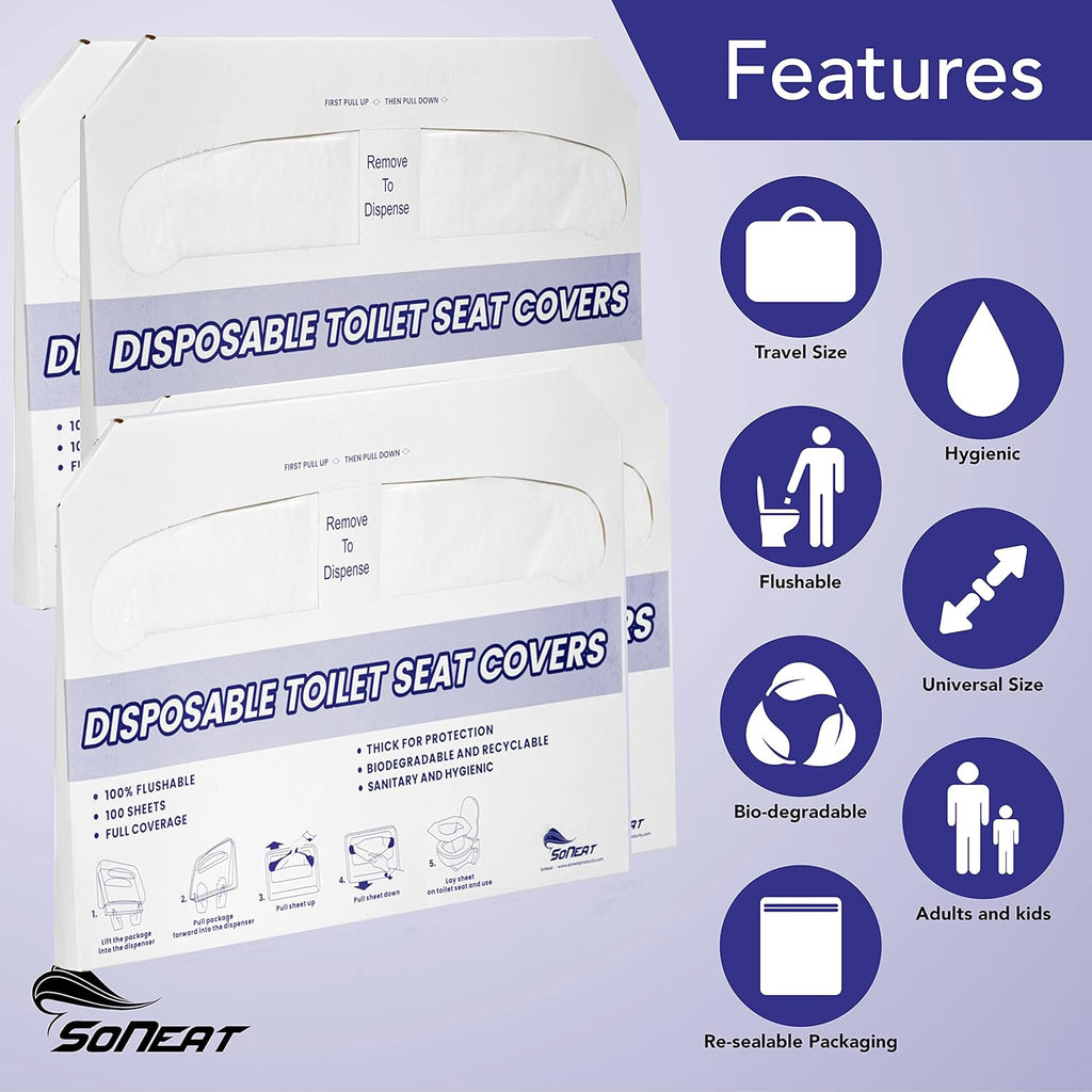 Disposable Toilet Seat Covers XL Half Fold Flushable – 400 Sheets (4 Pack) for Public Facilities