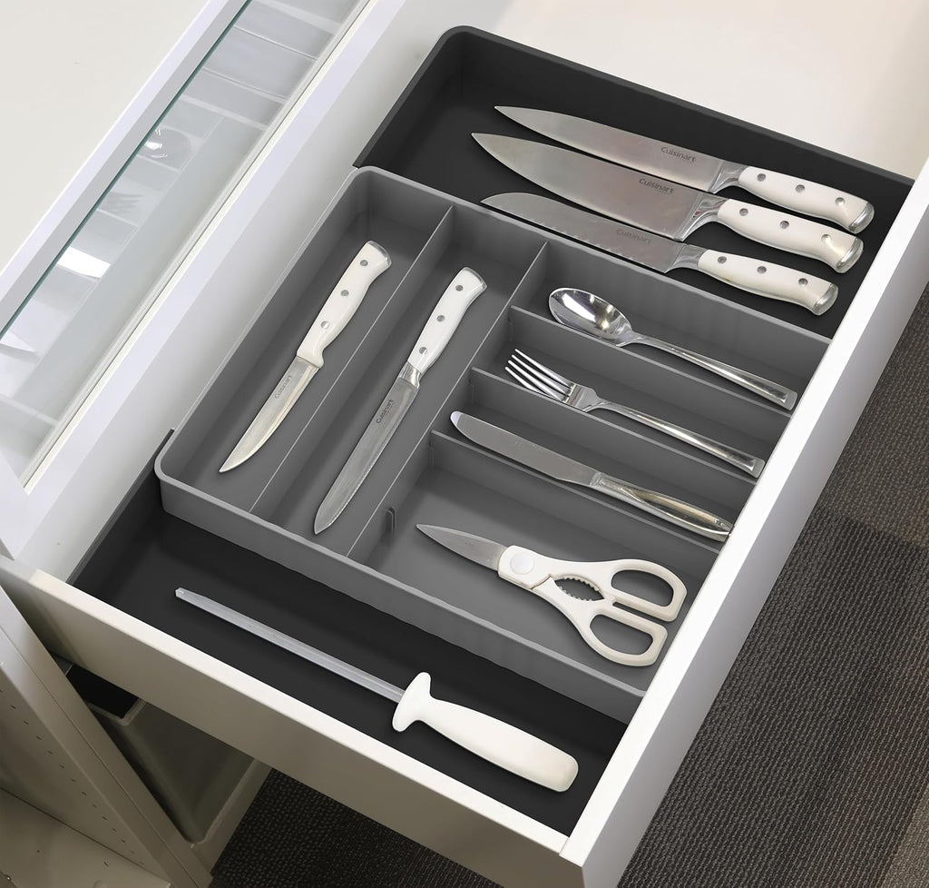 Simple Houseware Expandable Kitchen Drawer Flatware Organizer, Black/Gray