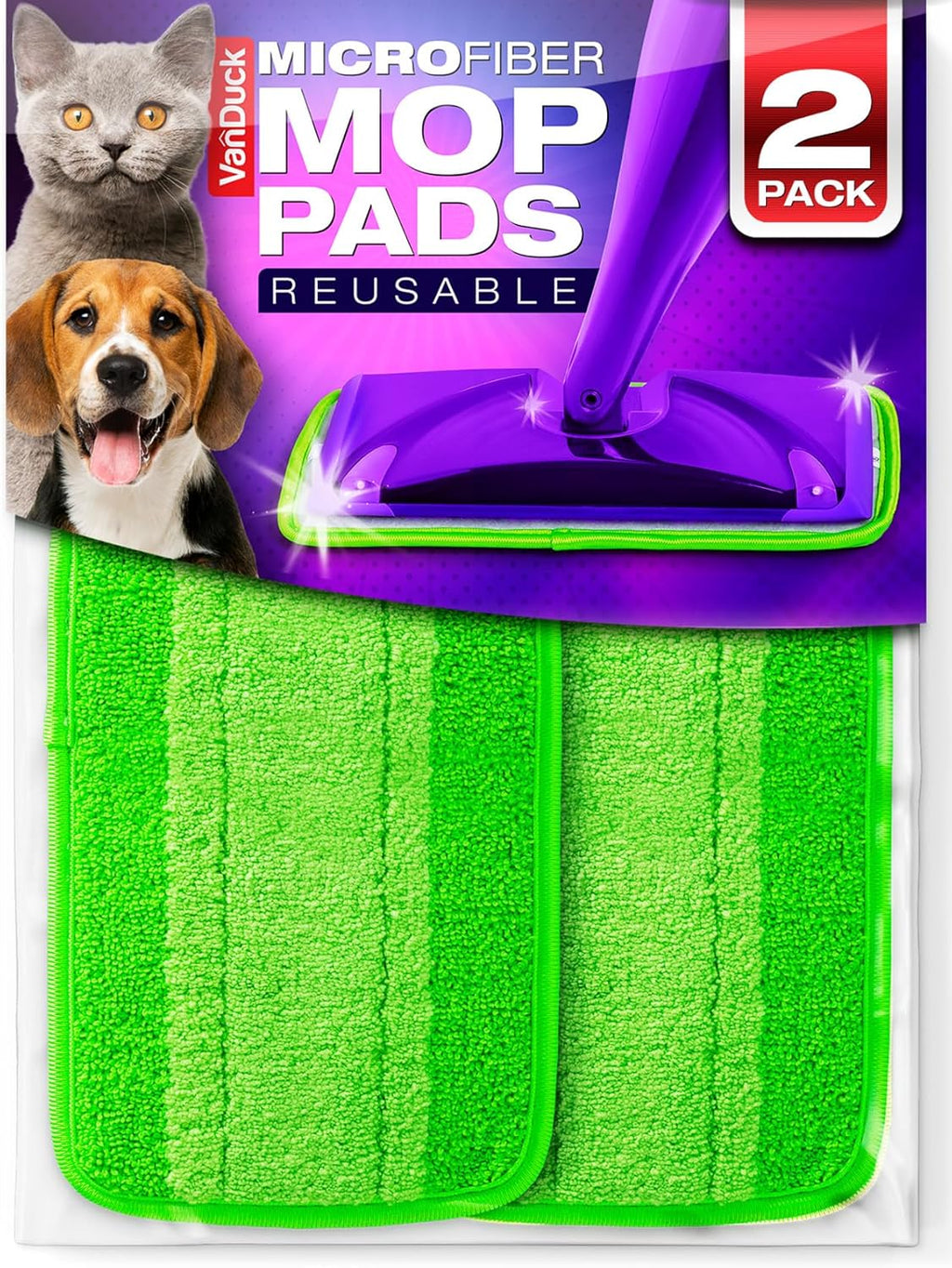 VanDuck Reusable Mop Pads Compatible with Swiffer WetJet (2 Pack) - Microfiber Mop Refill for Wet