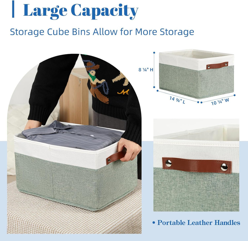 Temary Storage Bins Storage Baskets 4Pack Fabric Storage Bins for Shelves with Dual Leather Handles