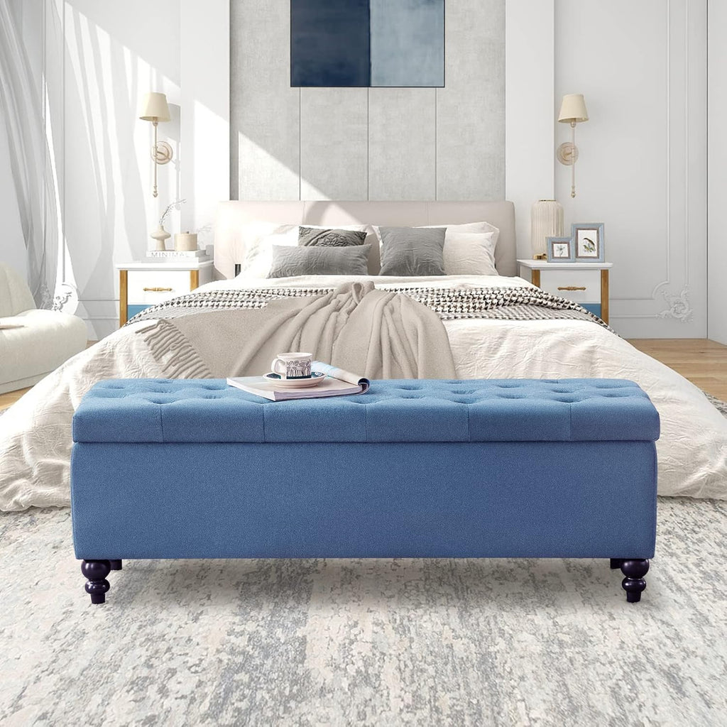 Storage Ottoman 50.2 Inches Upholstered Fabric Storage Ottoman Bench，Button Tufted Ottoman with