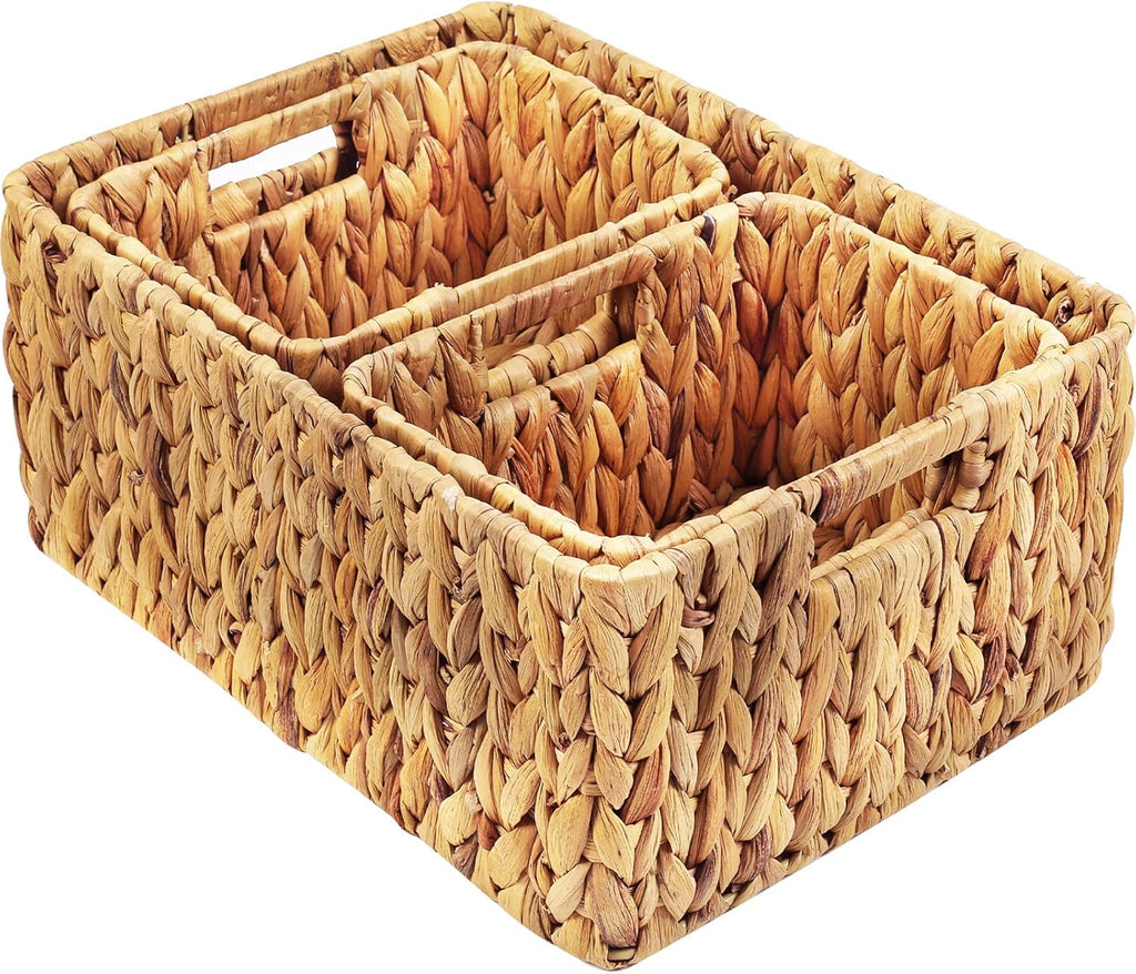 HOONEX Water Hyacinth Storage Baskets, Wicker Baskets for Storage, Hand Woven Baskets with Carry