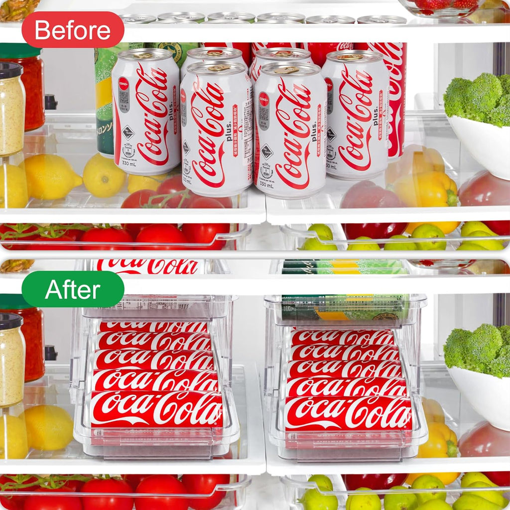 2 Pack Drink Organizer for Refrigerator, Soda Can Dispenser, Adjustable Width Canned Food Pop Cans