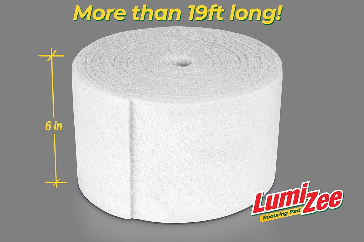 Non-Scratch White Scrubbing Pads Roll 19ft Economy Size Sponge Scouring Pad 19ft x 6in x 0.3in (6m